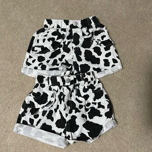 Cow print denim shorts